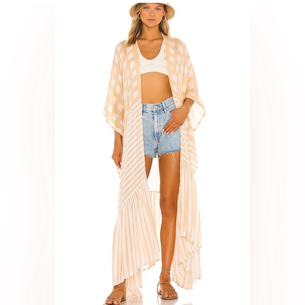 Chic Beige and White Striped Kimono